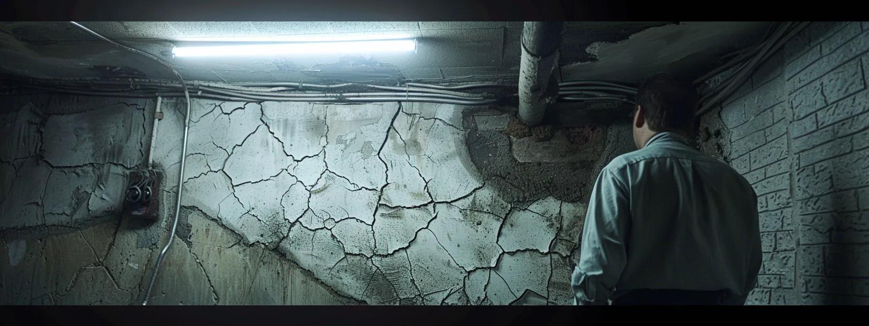 Basement wall crack highlighting structural damage and potential water leakage.
