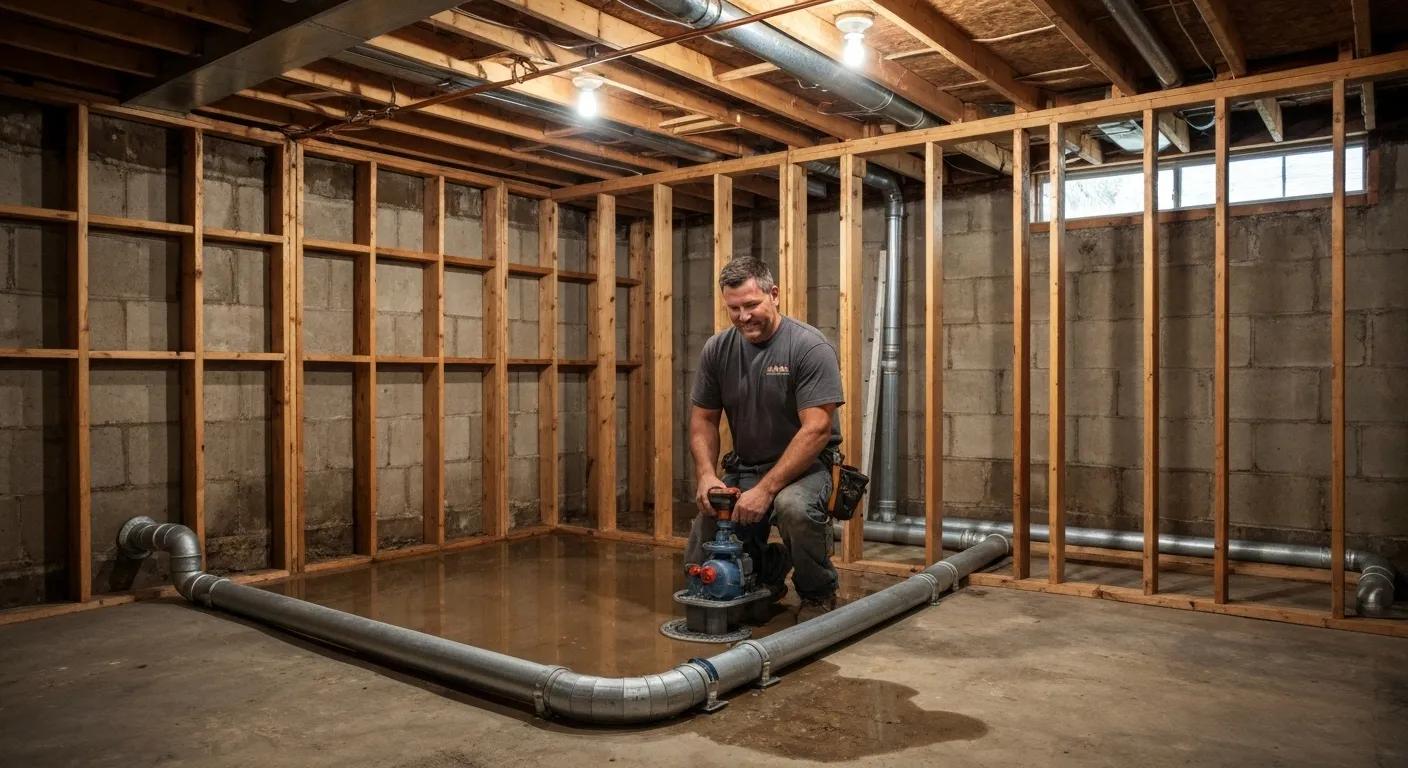 Skilled Albany contractor expertly installing a sump pump system to protect a home from basement flooding