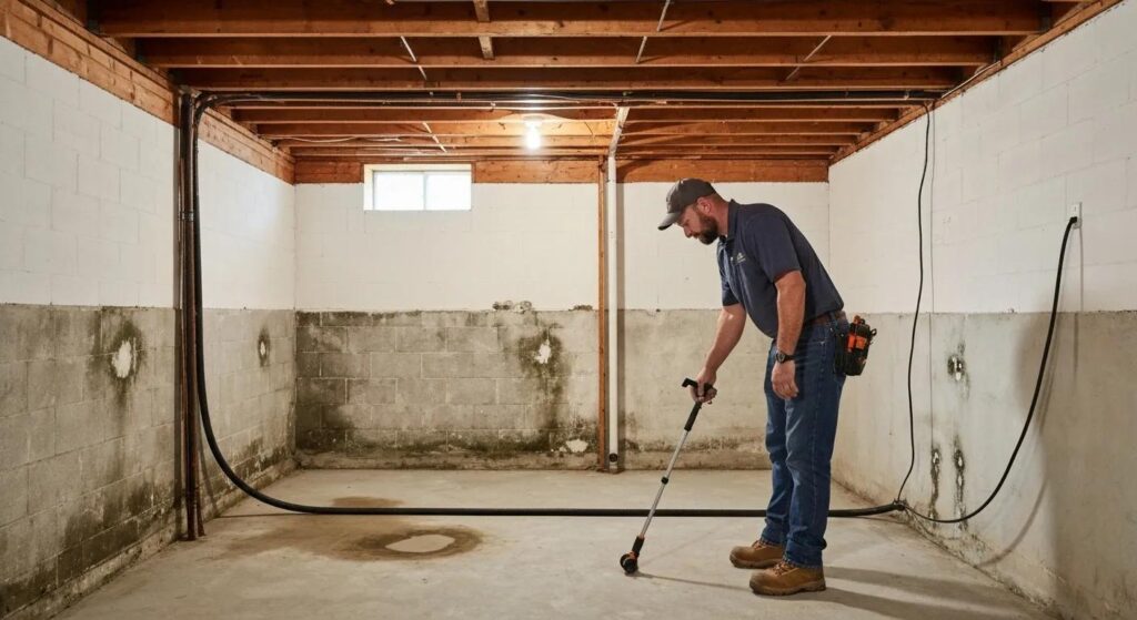 Albany waterproofing expert assessing a basement for comprehensive moisture control