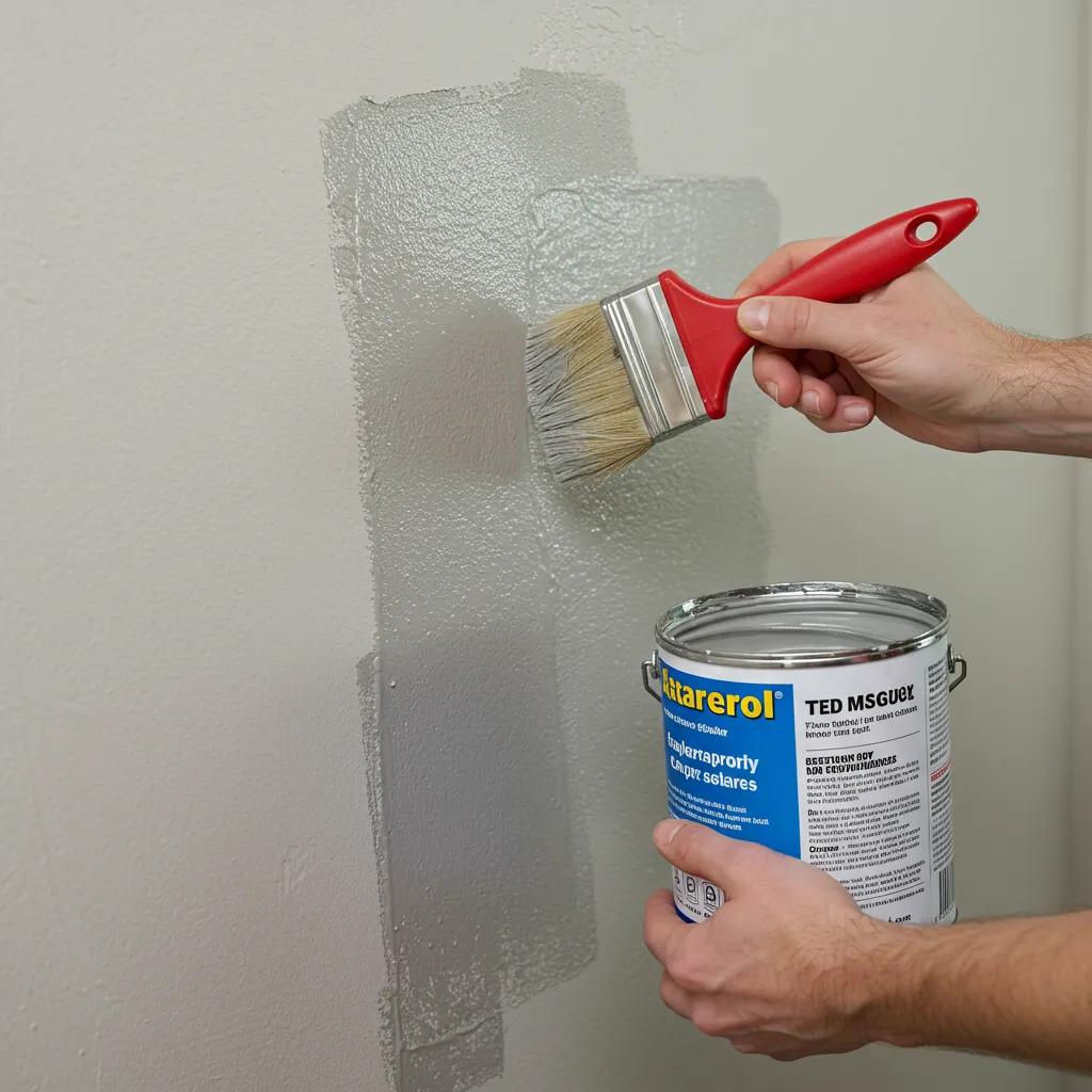 Applying an interior waterproof coating to a concrete basement wall, showing surface texture and preparation